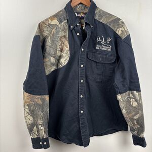 Vintage Camo Black Janet Blasé Wrap It Up Mens Large Shirt w/ Rocky Mountain ELK